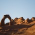 Au soleil couchant, le célèbre arche du Parc National du même nom : Arches NP. Utah, USA