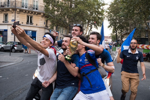 Selfie de groupe après la victoire de l'équipe de France. La France championne du monde de Football - Paris Juillet 2018