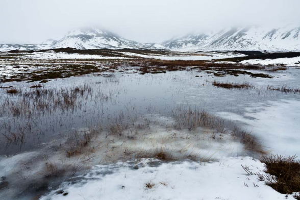 Paysage gelé à proximité du Solheimajokull, Sud de l'Islande