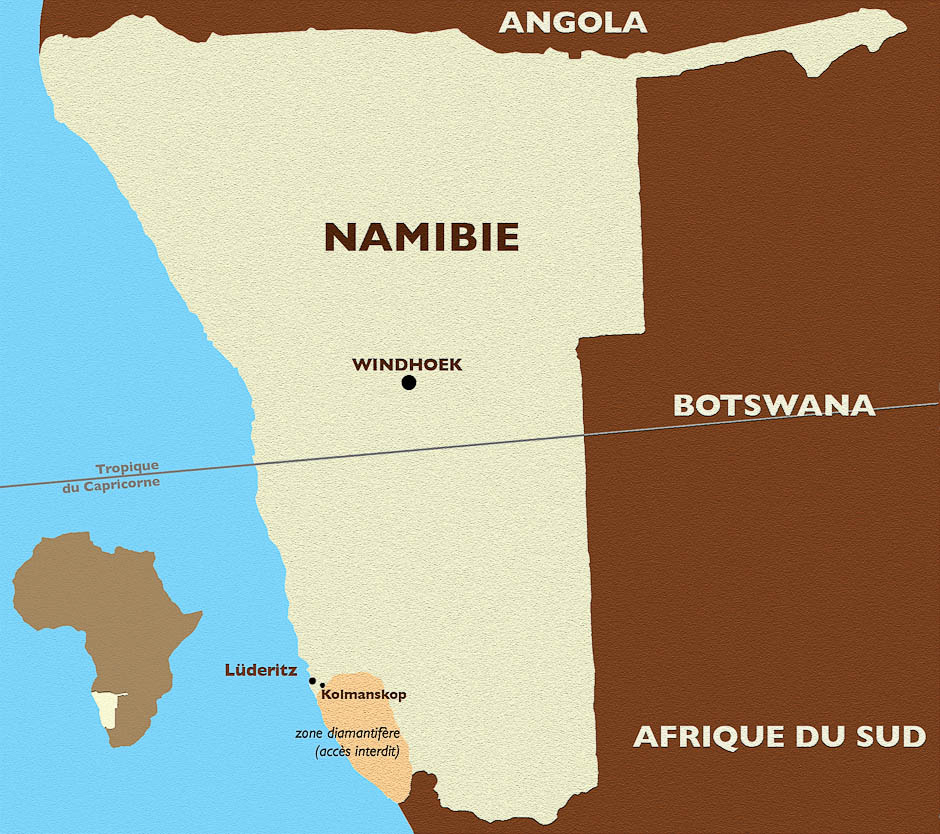 Situation de Kolmankop sur la carte de la Namibie