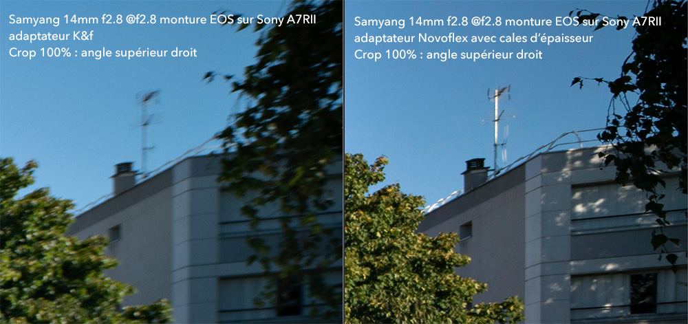 Crop angle droit Samyang 14mm sur Sony A7RII avec adaptateurs