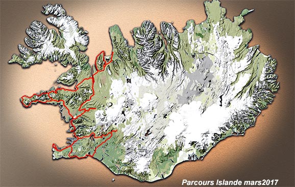 Carte du parcours de mars 2017 en Islande
