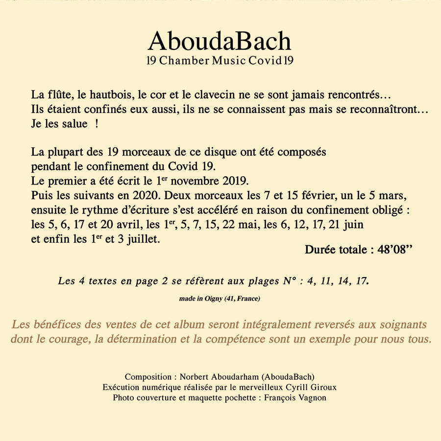 4ème couverture du CD AboudBach de Norbert Aboudarham